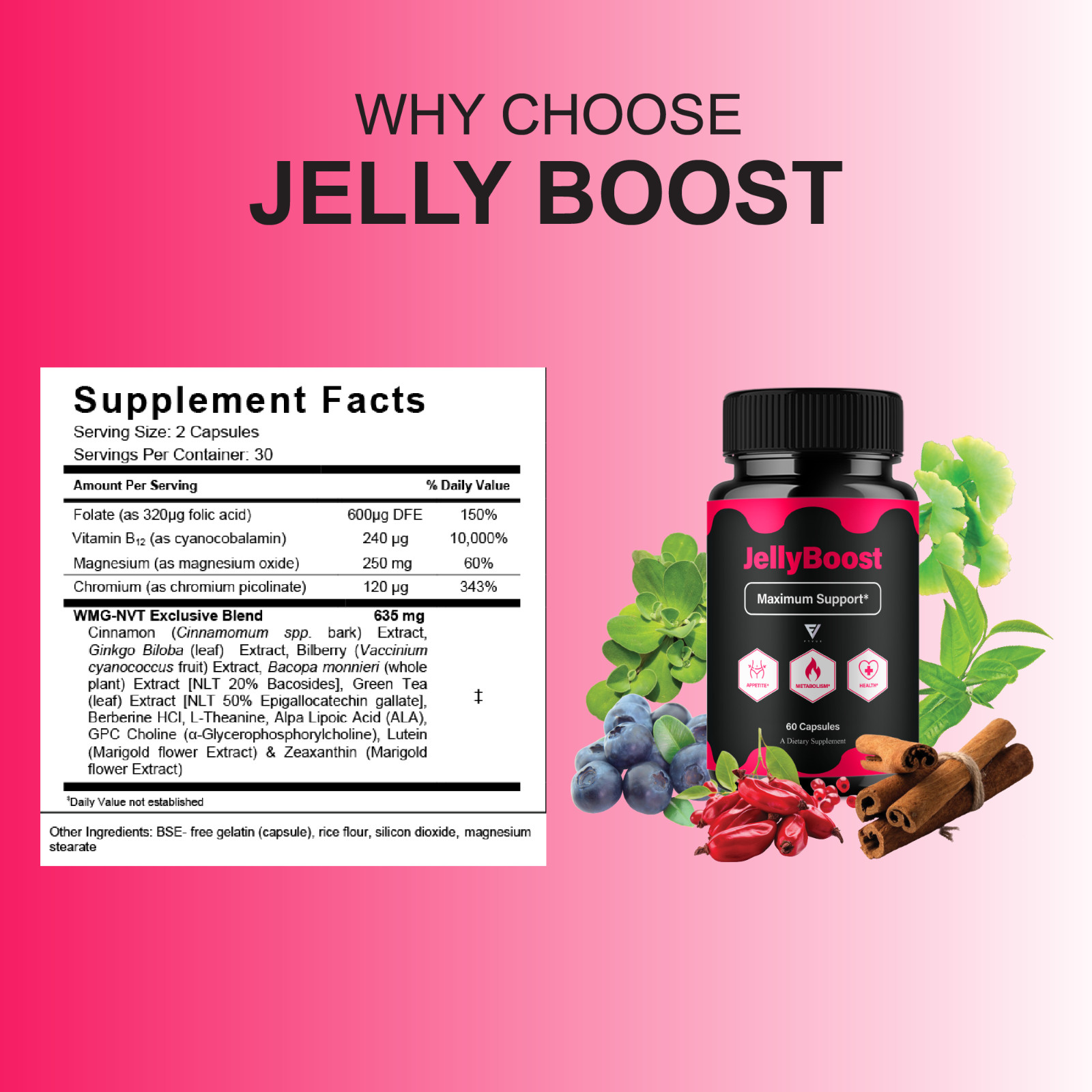 (3 Pack) Jelly Boost Maximum Support, JellyBoost Weight Health (180 Capsules)