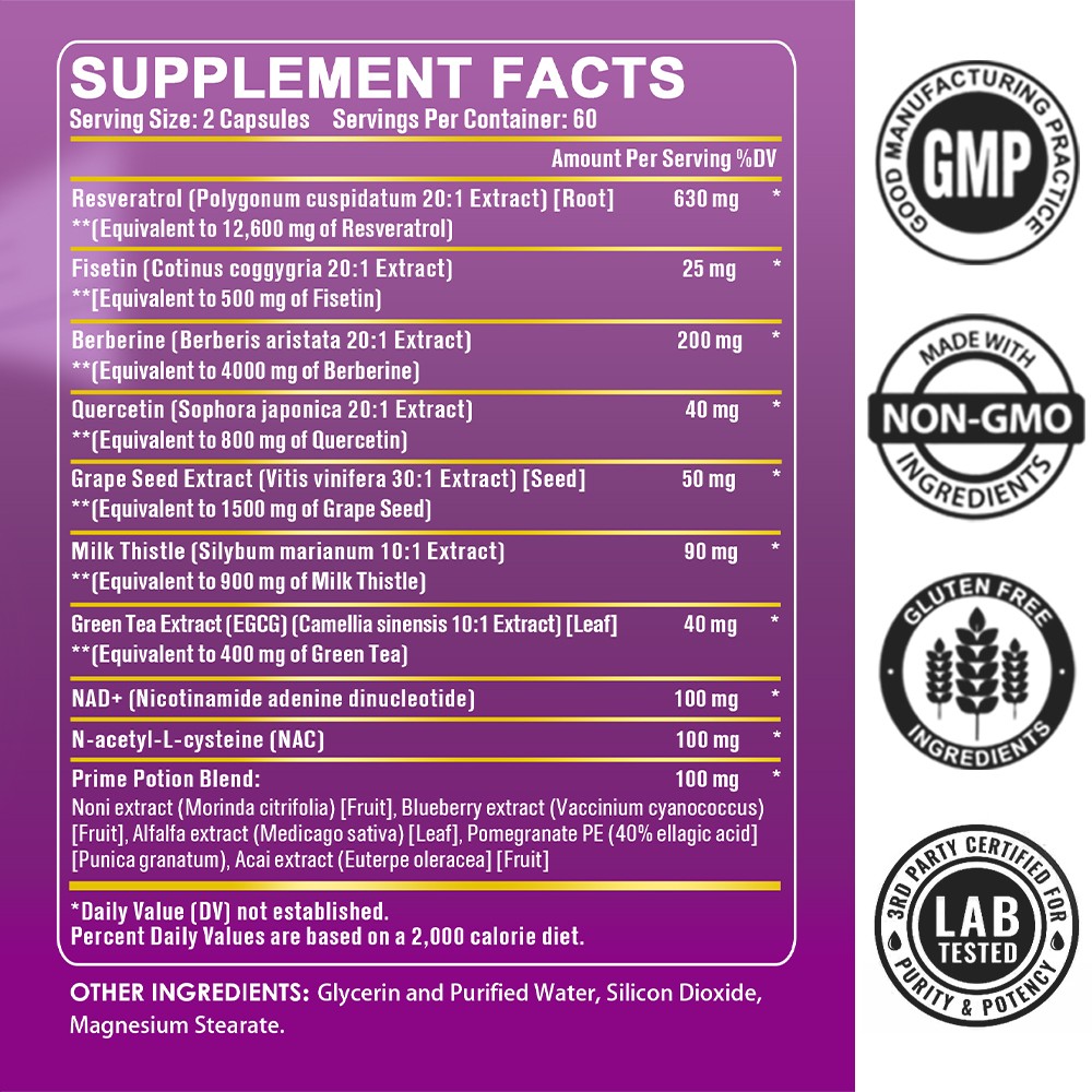 Resveratrol Supplement Formula With Berberine 4000mg Quercetin 800mg 120capsules