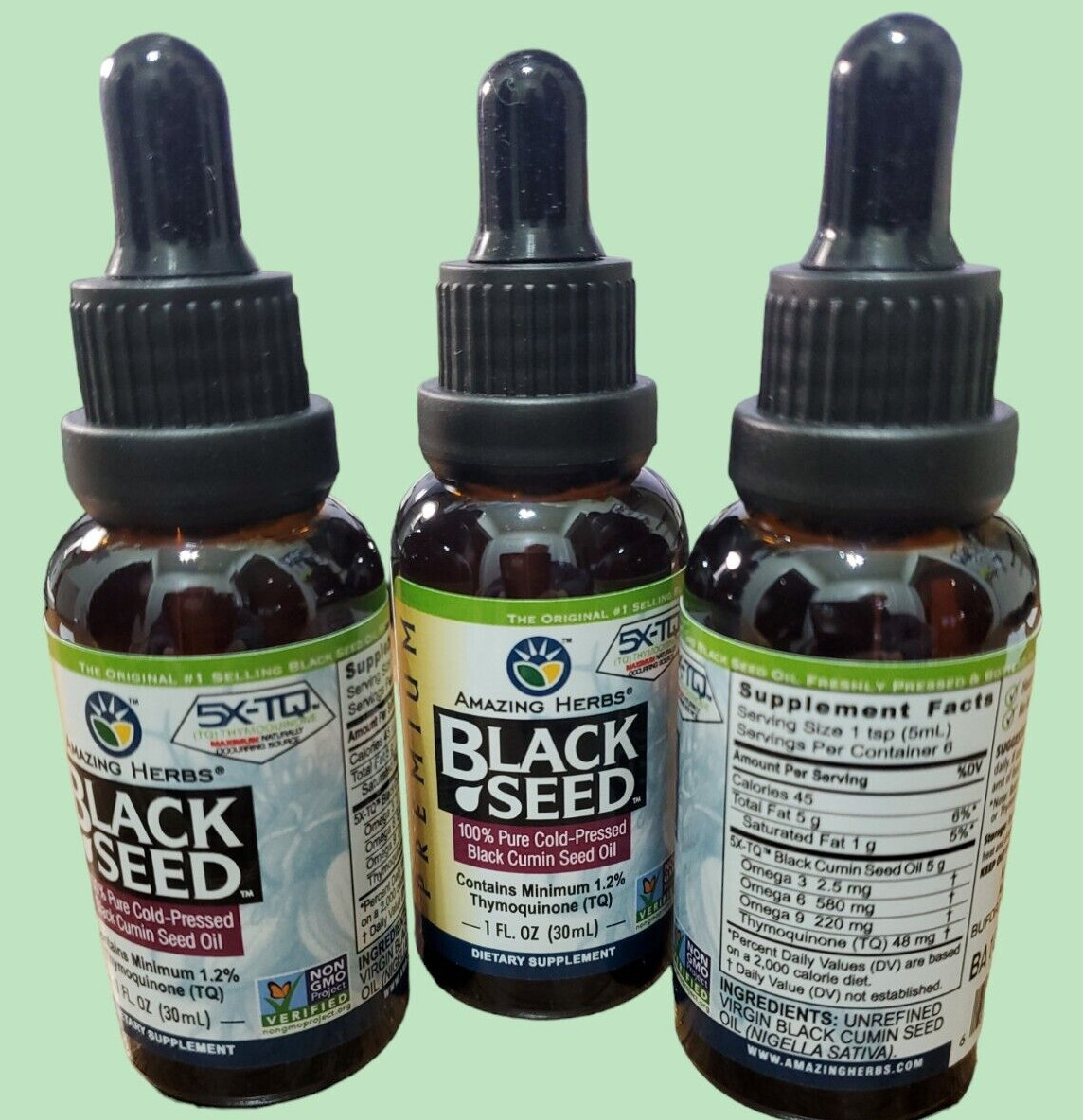3 PACK (1 oz EACH) Amazing Herbs Pure Cold Pressed Black Cumin Seed Oil