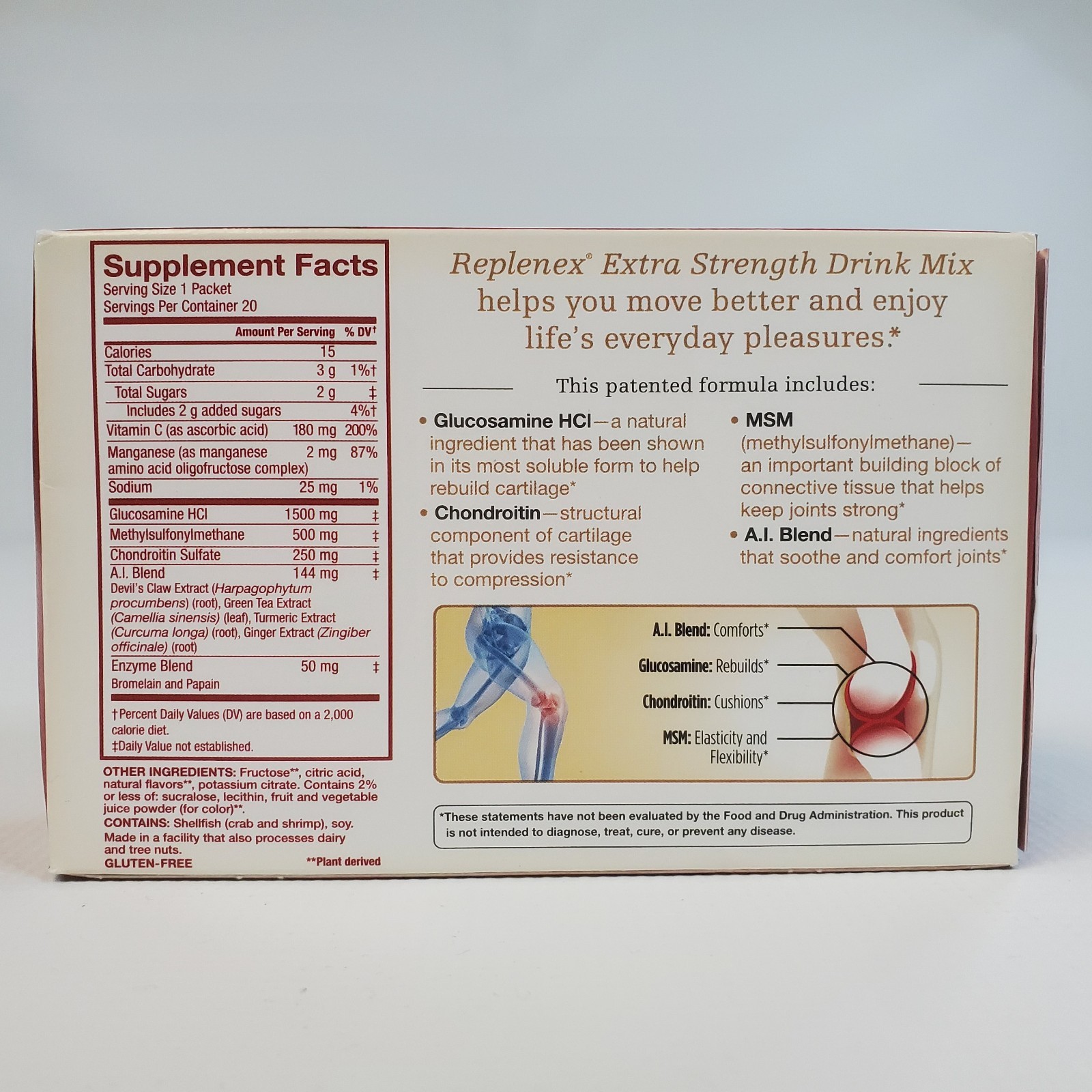 Melaleuca Replenex Extra Strength Joint Health Drink Mix Pink Lemonade 20 Pack