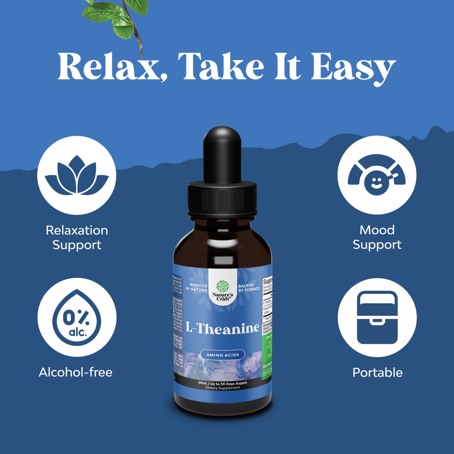 High Absorption L-Theanine Nootropic Focus Liquid Drops for Adults and Kids