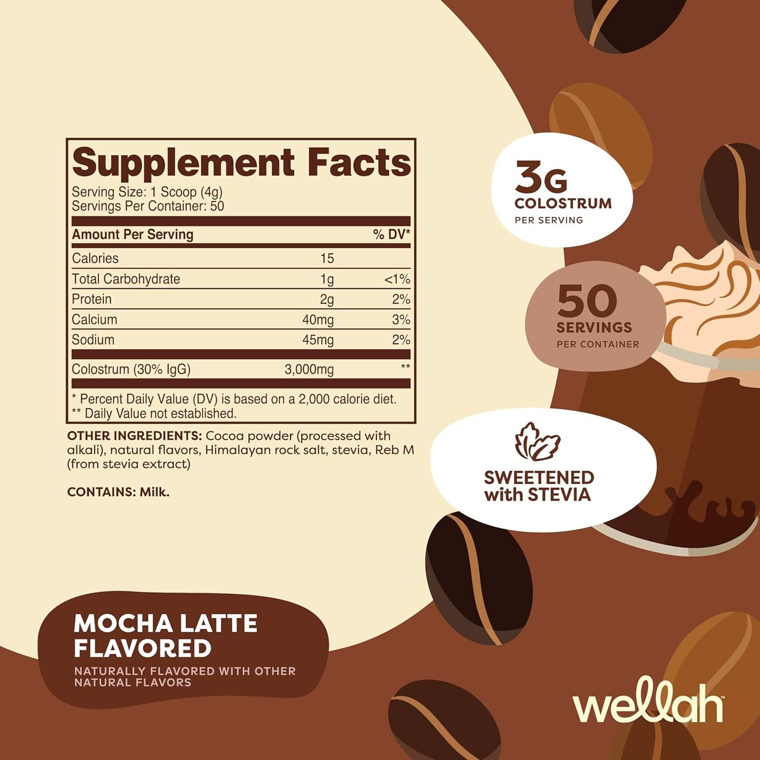 30% IgG Colostrum Mocha Latte Flavored Immune Skin and Nail Support Supplement