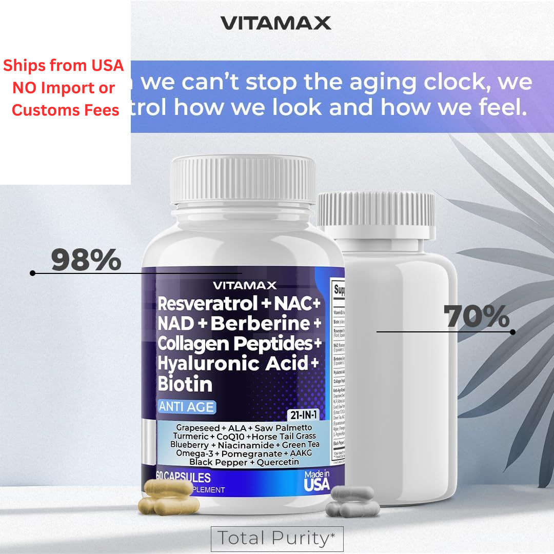 Vitamax Resveratrol NAD+ Berberine Hyaluronic Acid – 60 Count (Pack of 2)