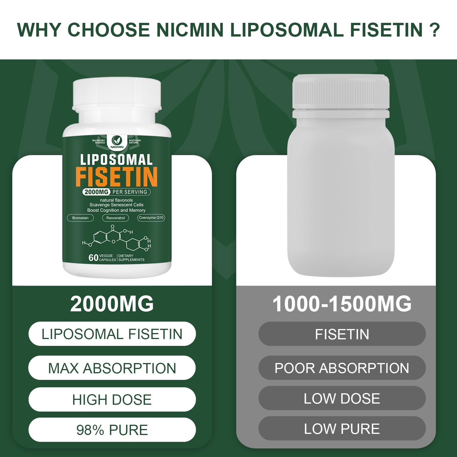 Liposomal Fisetin Supplement, 2000MG, 98% Pure 60 Count (Pack of 1)