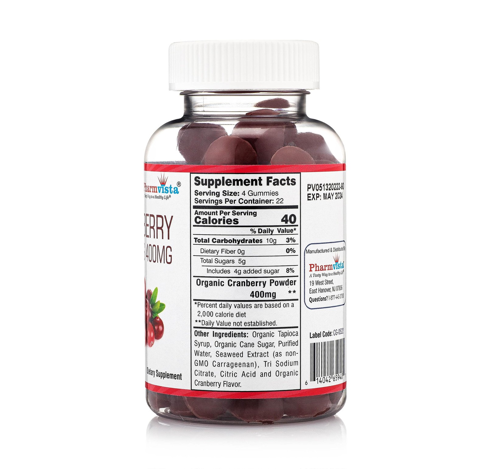 Pharmvista Cranberry Gummies for Kids & Adults 1 Count (Pack of 90), Red