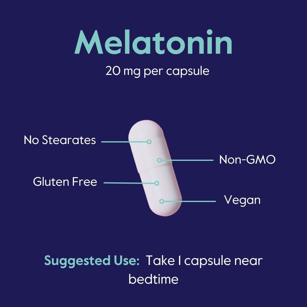 Melatonin 20mg (120 Vegetarian Capsules) – No Stearates – Vegan