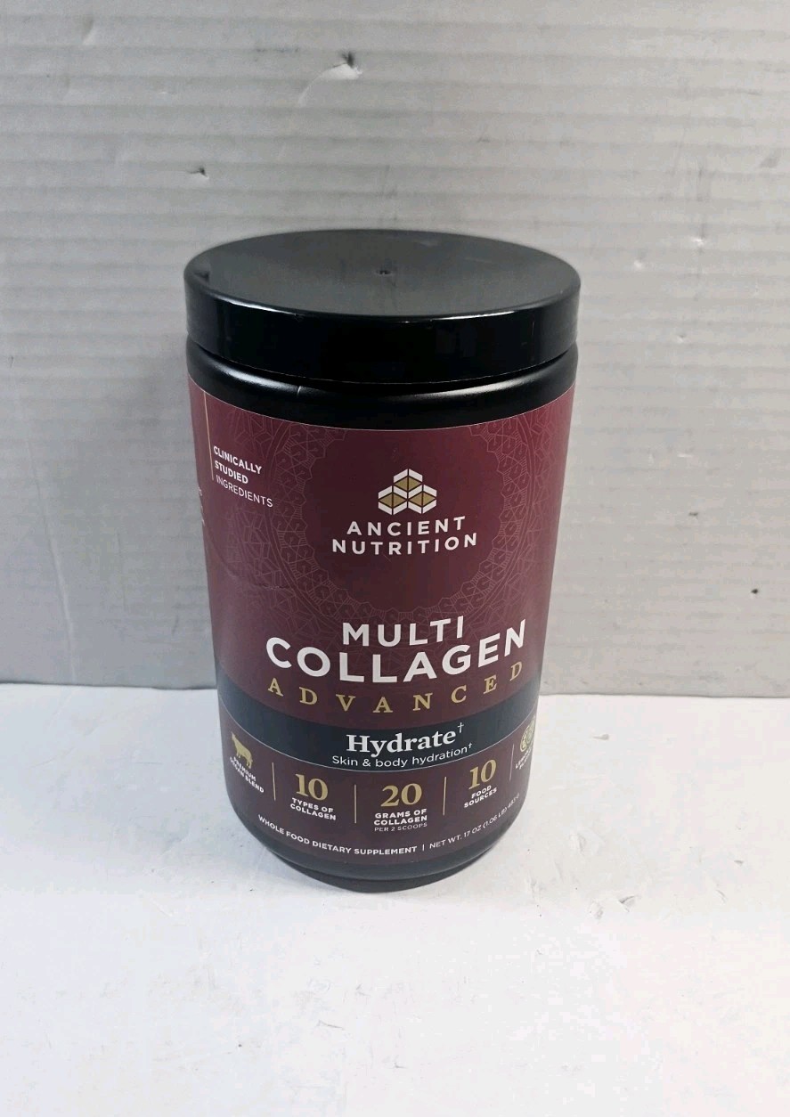 NEW Ancient Nutrition Multi Collagen Advanced Hydrate 17 oz Lemon Lime BB 12/26