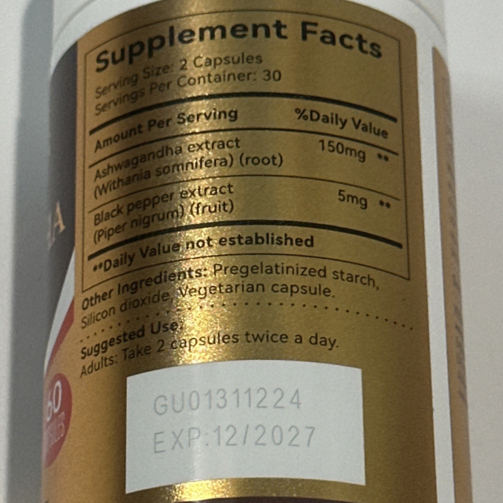 GUSUSA Ashwagandha 150mg Immune & Stress Support 60 Caps Exp 12/2027