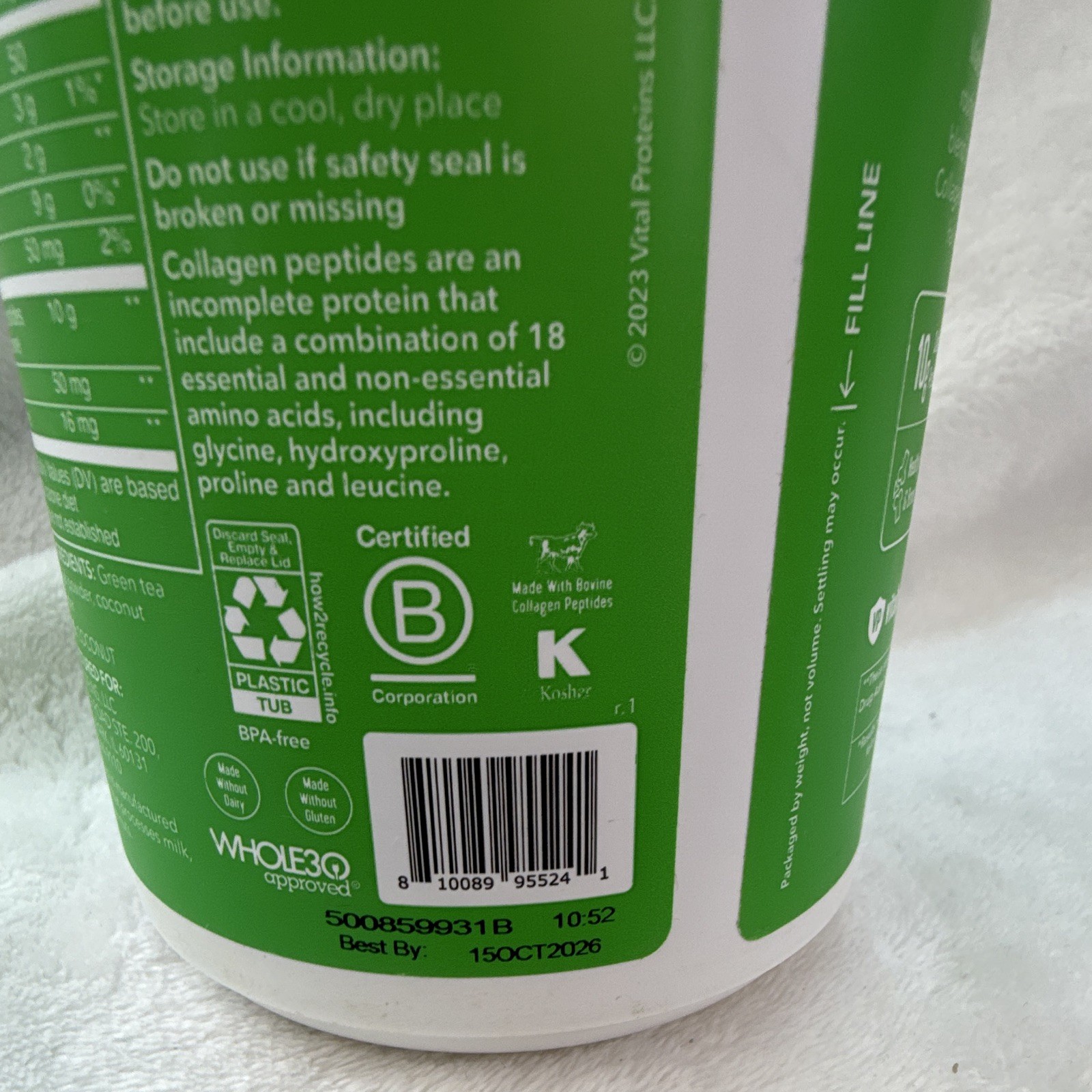 Vital Proteins Matcha Collagen Peptides Powder Original Matcha Keto 10.5 oz
