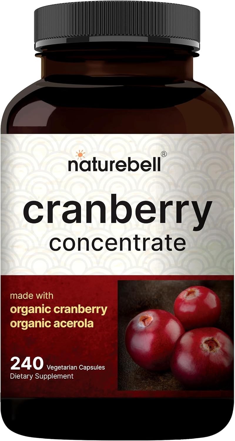 NatureBell Cranberry Pills with Acerola, 240 Veggie Capsules | Fresh Cranberries