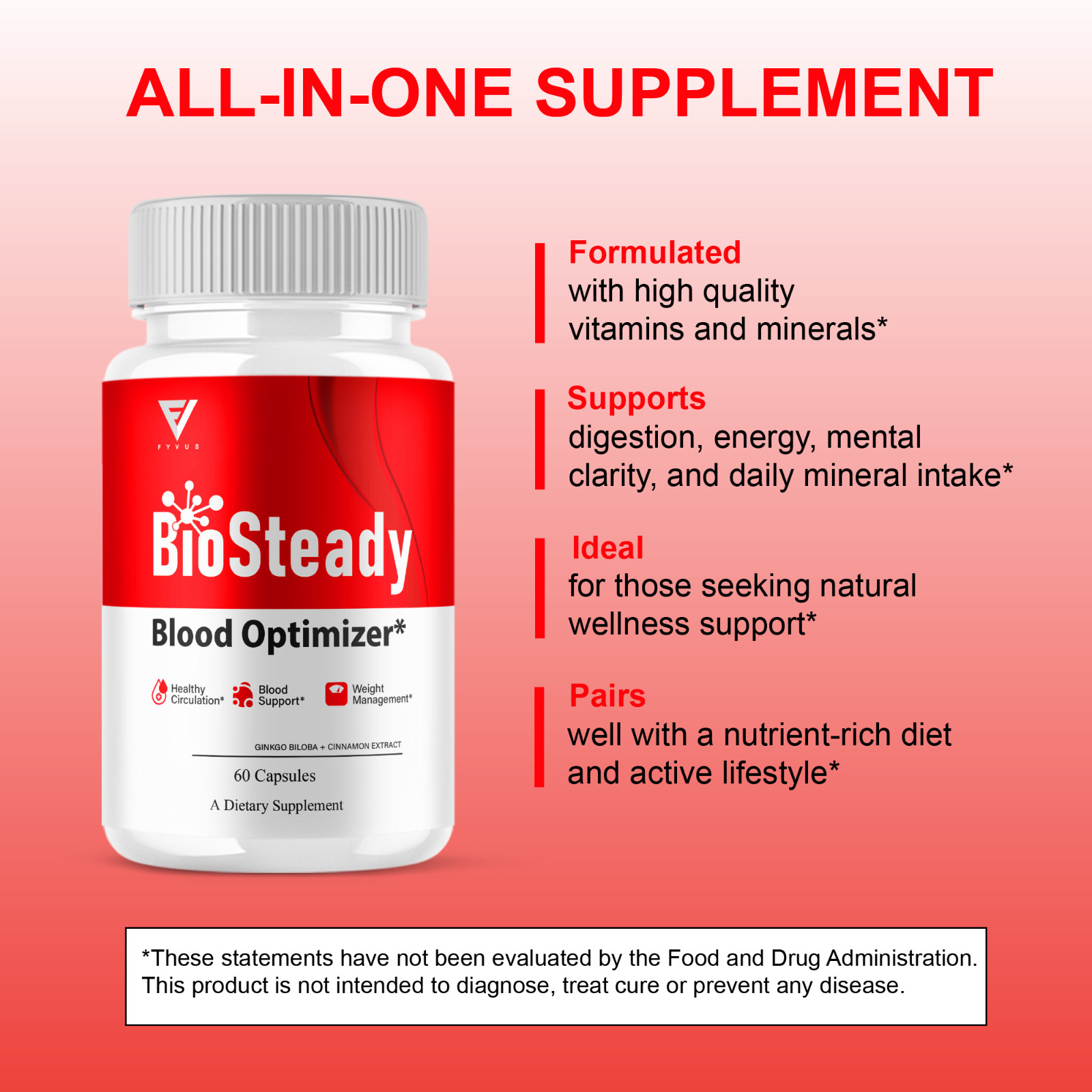 BioSteady Blood Optimizer, Bio Steady Advanced Formula (60 Capsules)