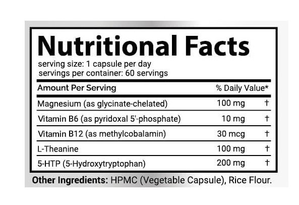 5-HTP 200mg with L-Theanine, Vitamin B6, B12 & Magnesium – Vegan, Halal, Non GMO