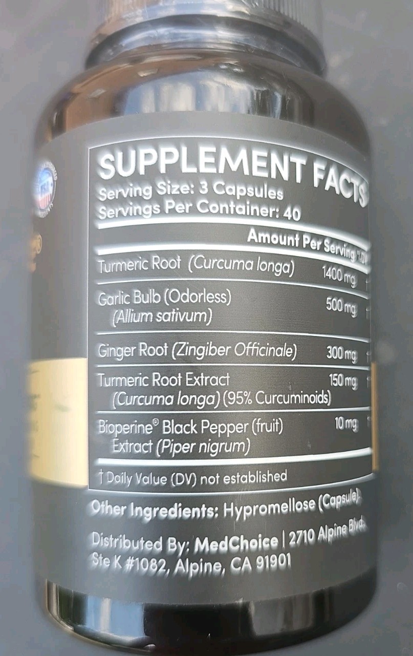 MedChoice Turmeric Ginger Garlic BioPerine 2360mg 120 Capsules Exp 10/2027