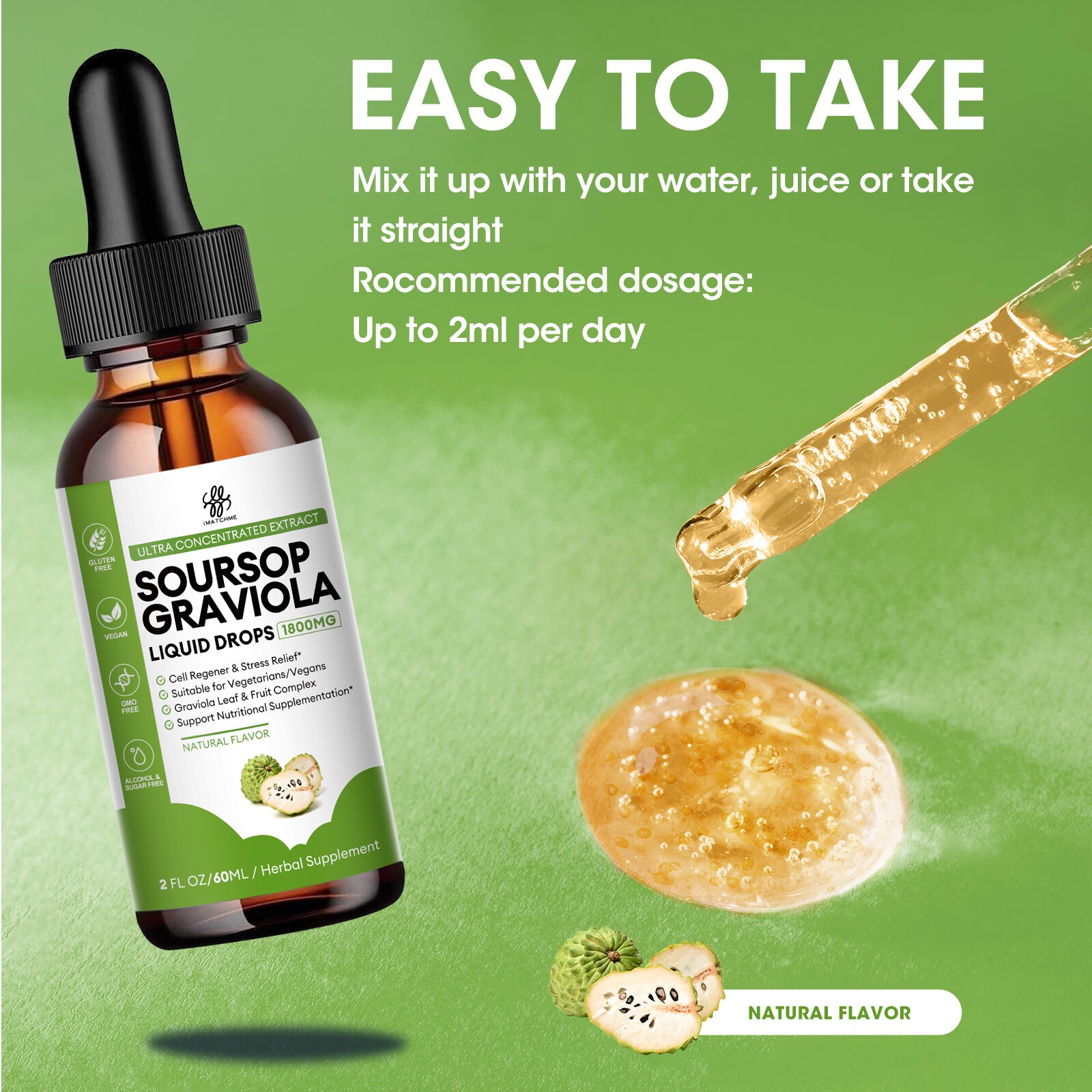 Soursop Graviola Extract 1800Mg Vegan Liquid Drop Annona Muricata Non-GMO 60ML