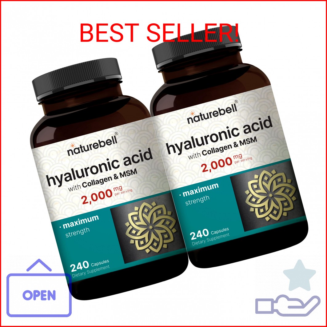 NatureBell 2 Pack Hyaluronic Acid Supplements 2,000 mg | 480 Total Capsules, wit