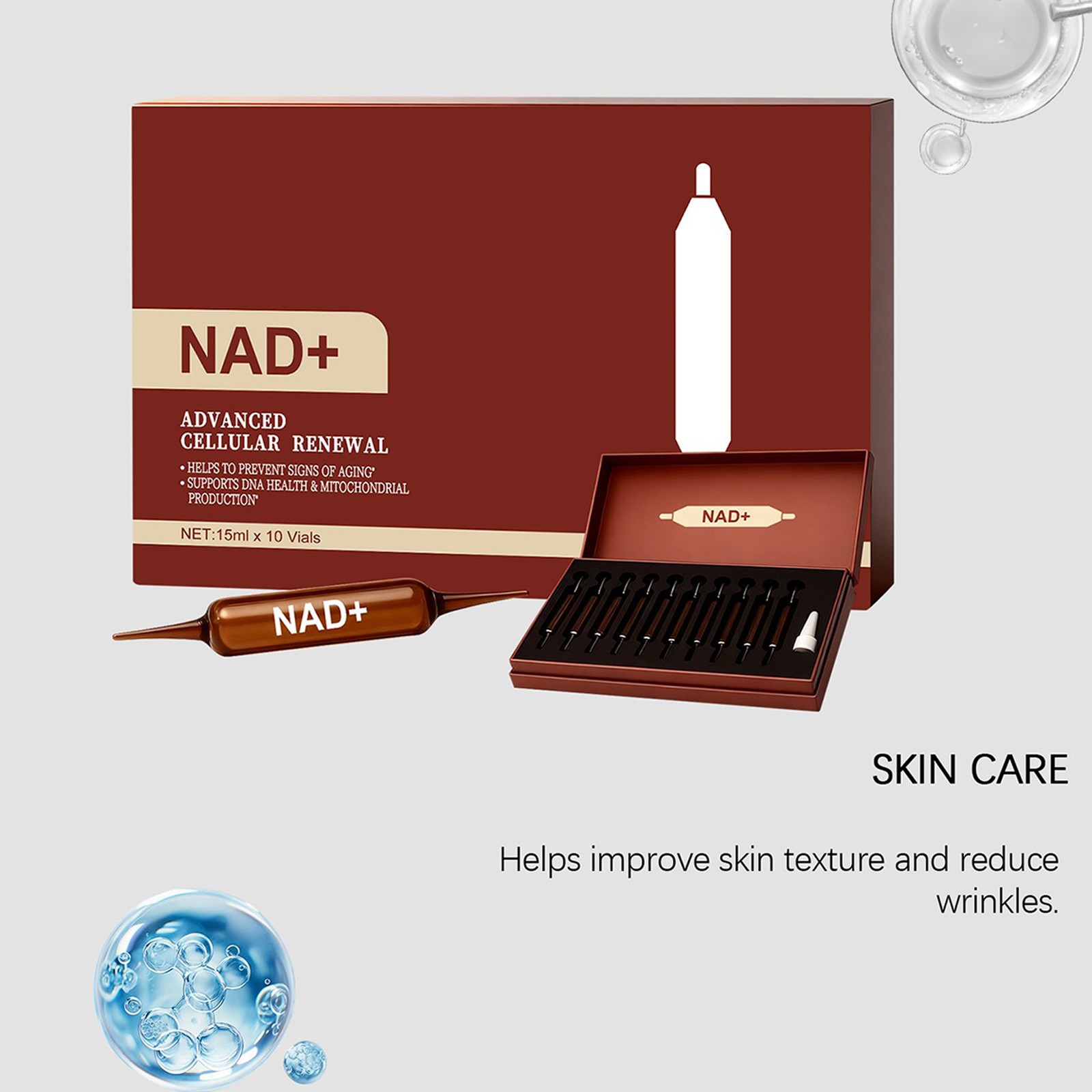 NADAdvanced Cellular Renewal 1200mg NAD+ 10 Vials 15ml Skin Supplement Formula