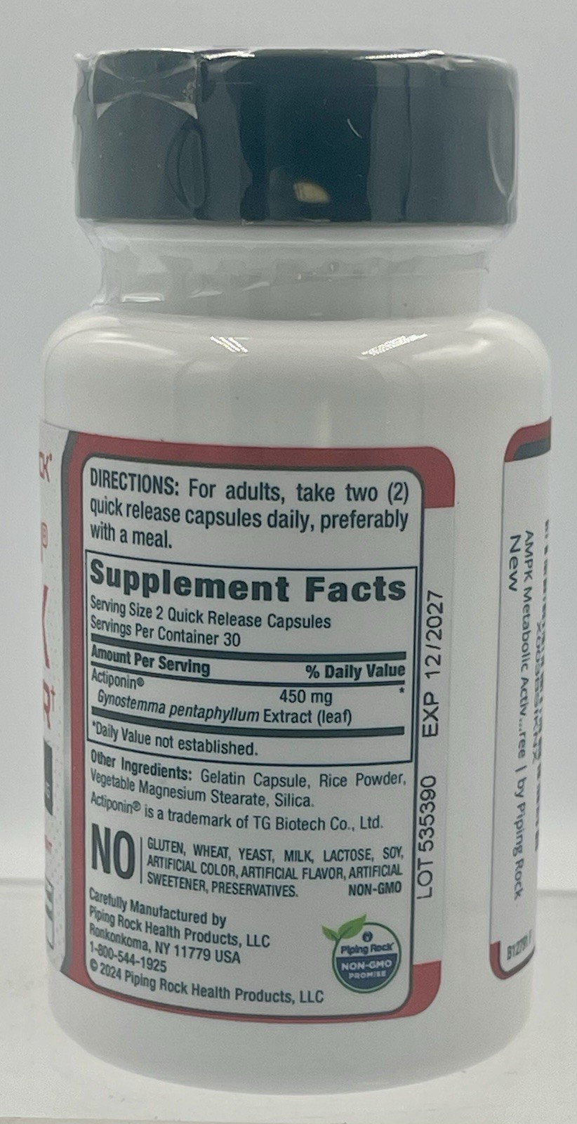Piping Rock AMPK Metabolic Activator 450mg Gynostemma 60 Caps EXP12/27