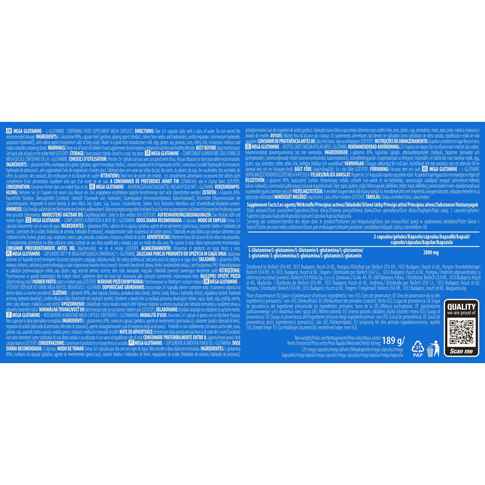 MEGA GLUTAMINE- 120 Capsules -support the repair of muscle fibers after exercise