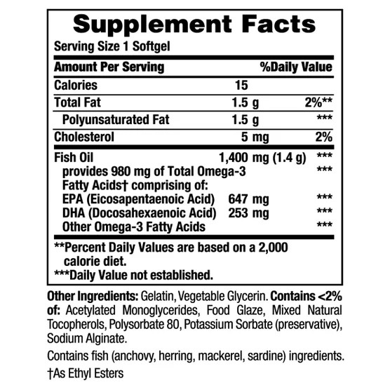 Nature’s Bounty Fish Oil 1400 mg, 130 Coated Softgels Heart & Vascular Health