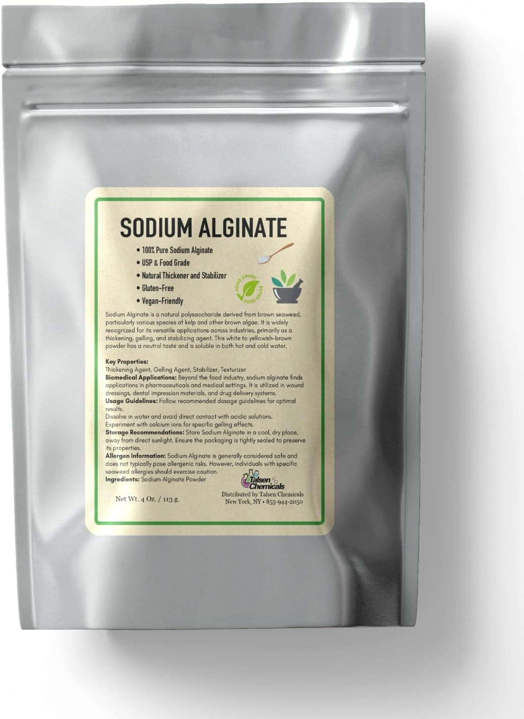 Sodium Alginate (4 Ounce / 113 Grams) Pure Sodium Alginate Powder Food Grade Pow