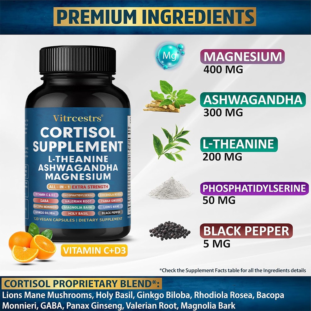 Cortisol Balance with L-Theanine & Magnesium Easy to swallow 30/60/120 Capsules
