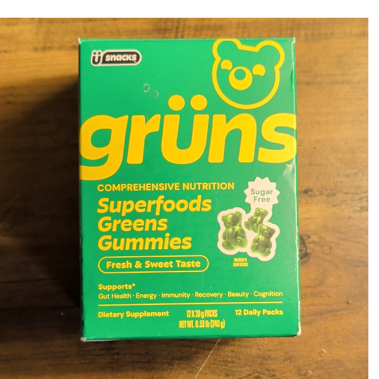 grüns Superfoods Greens Gummies Sugar-Free Vegan Gluten-Free 12 Daily Packs