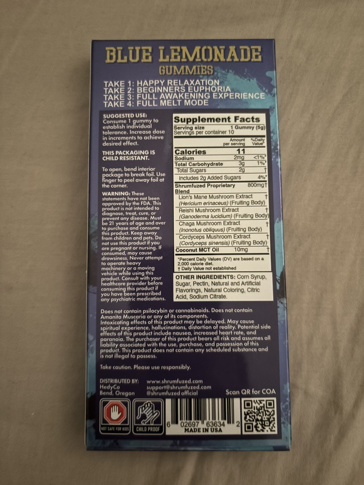 Shrumfuzed 8000mg blue lemonade Gummy Medicinal Supplement 10ct
