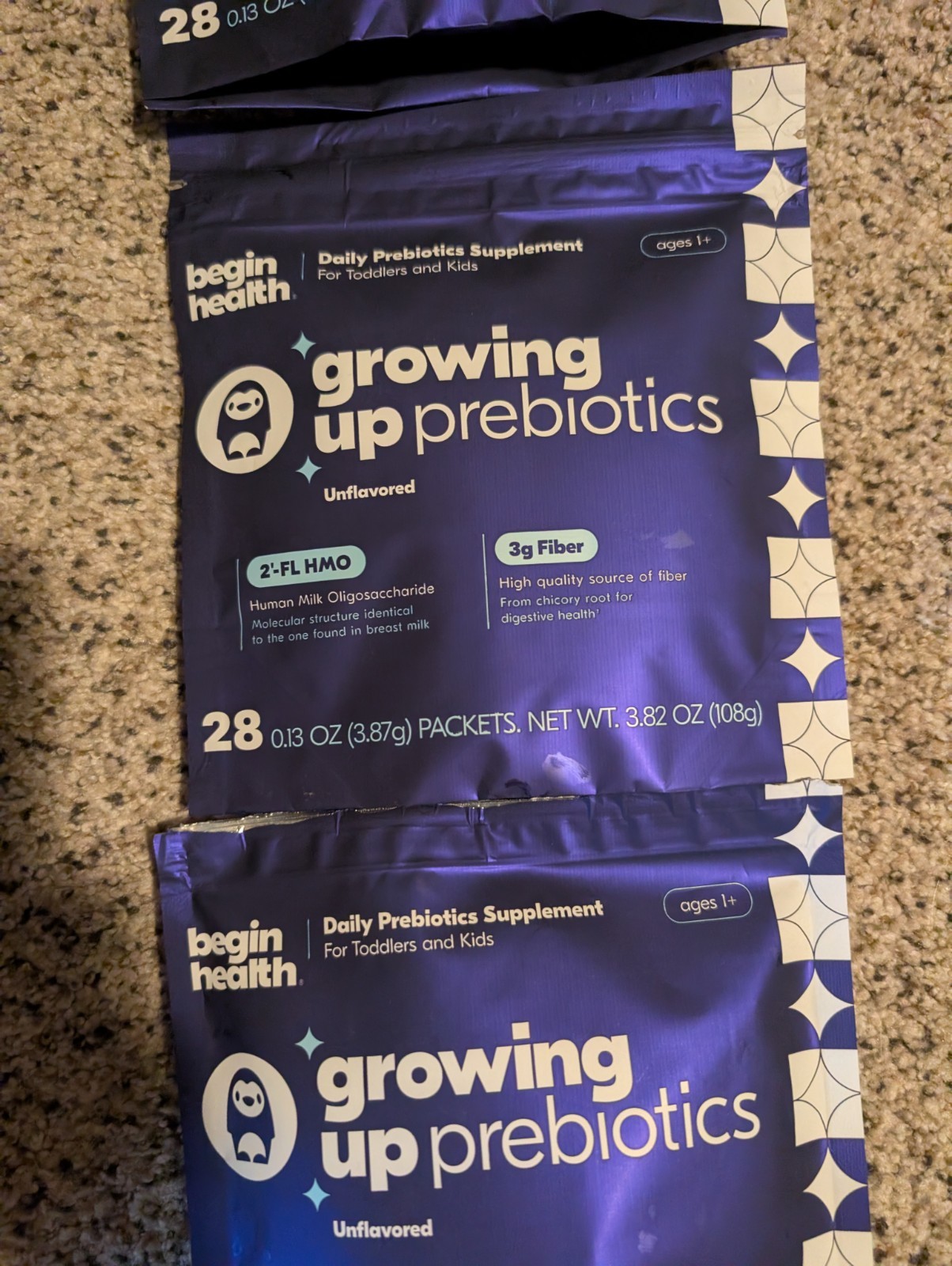 Begin Health Growing Up Prebiotic Unflavored 3 packs of 28+ 16 read description