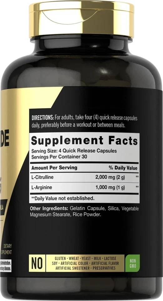 Carlyle Nitric Oxide Capsules 3000mg Pre Workout Supplement 120 Count