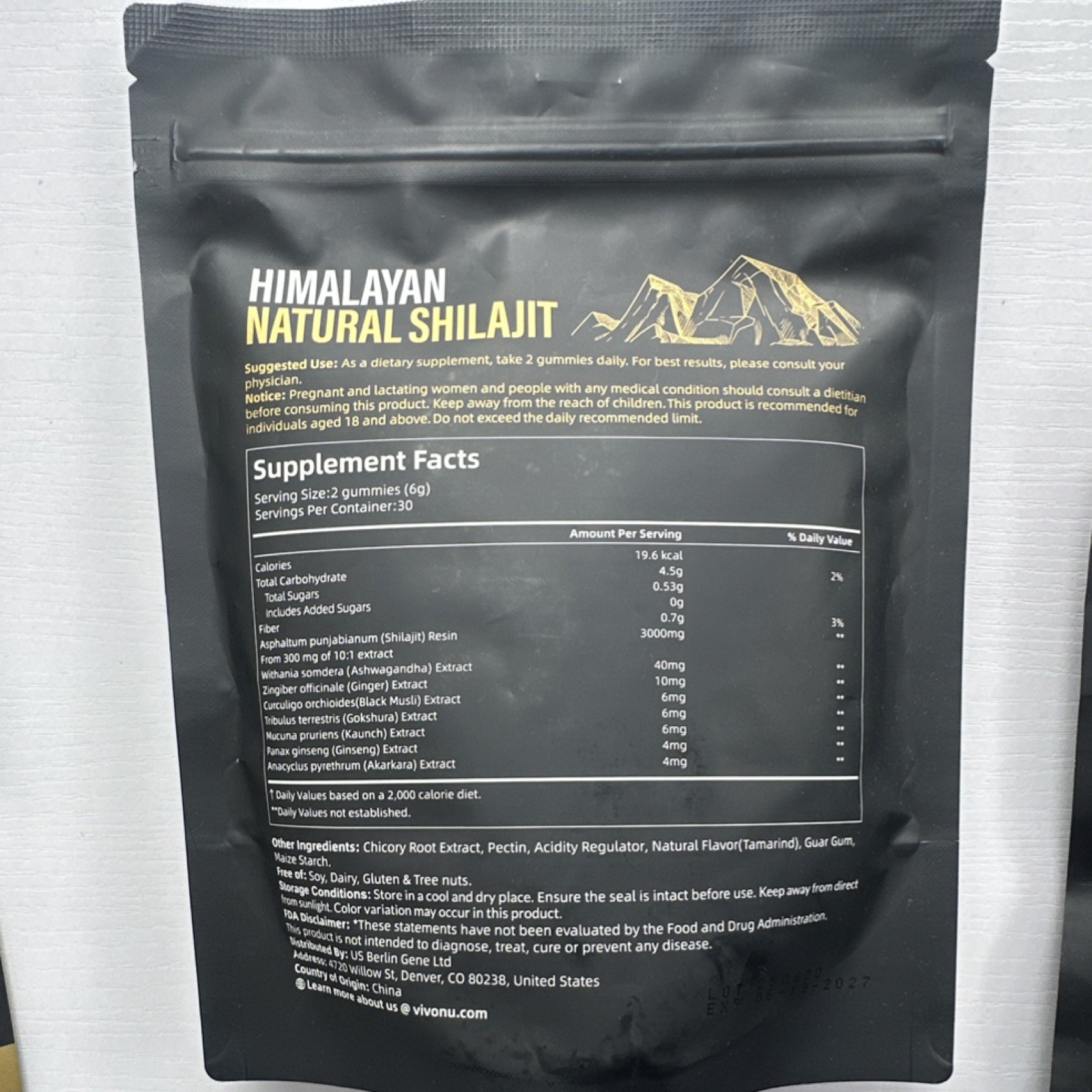 Vivonu Shilajit Gummies Tamarind Flavor 60ct 3000mg Gelatin-Free Exp 06/2027