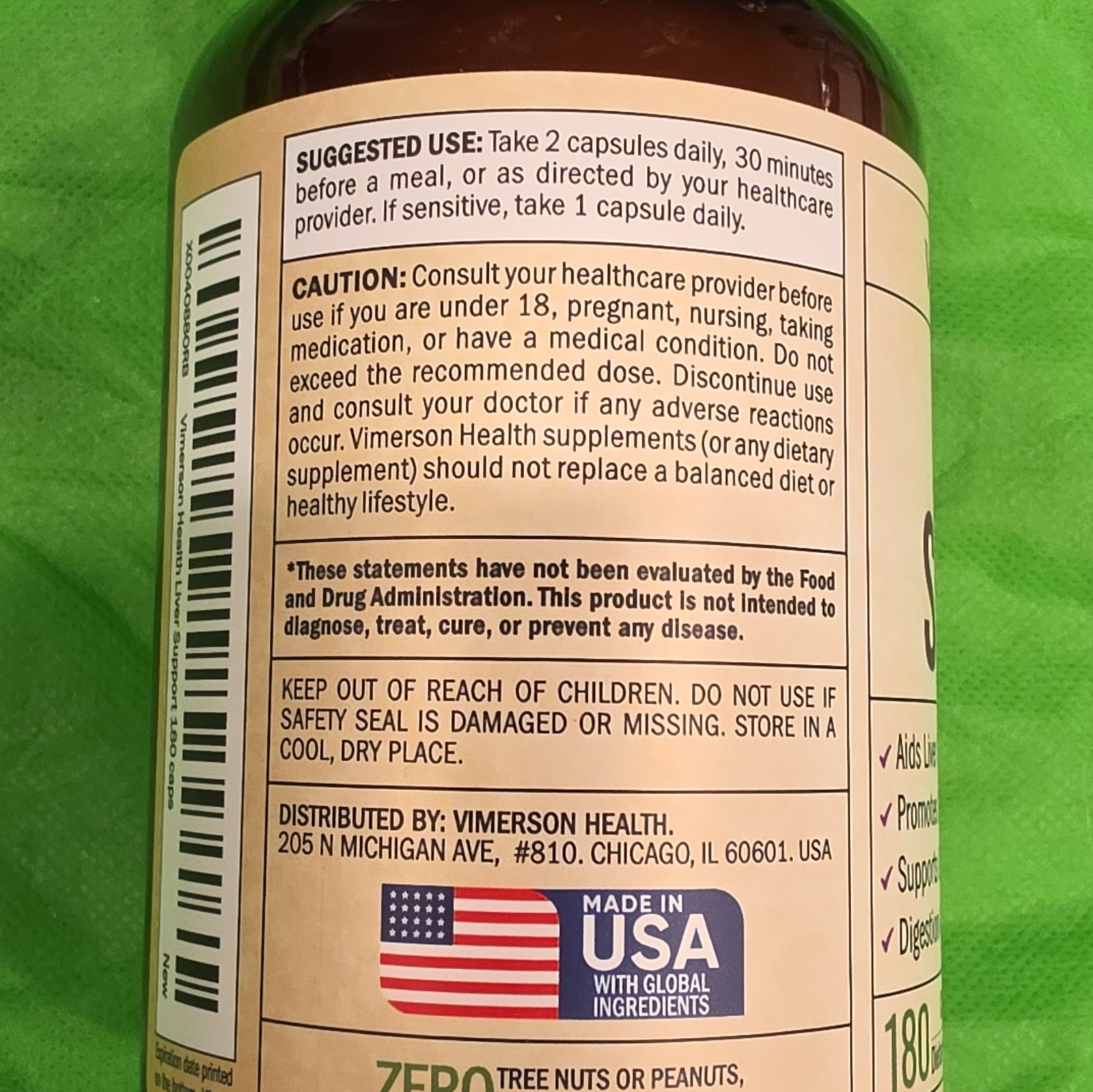 Vimerson Health Liver Support Detox Digestive Aid 180 Capsules Gluten-Free