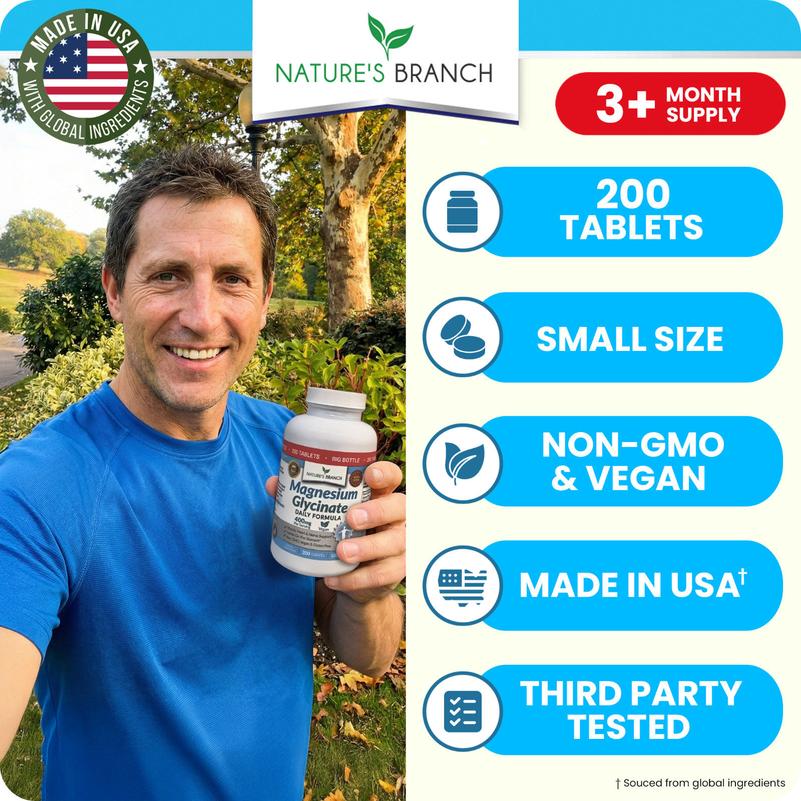 BEST MAGNESIUM GLYCINATE 400 MG – 200 TABLETS – HIGH ABSORPTION PURE MADE IN USA