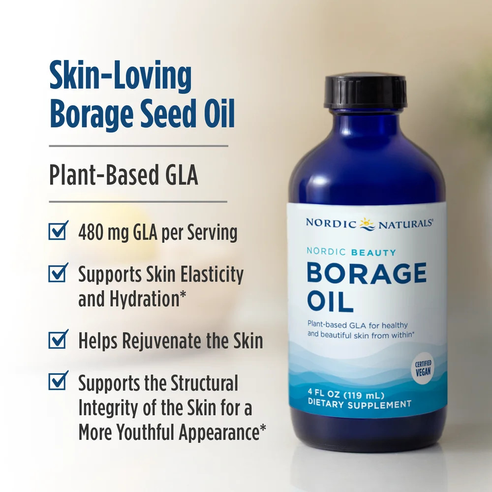 Nordic Naturals Nordic Beauty Borage Oil – Unflavored, 100% Vegetarian GLA, 4 oz