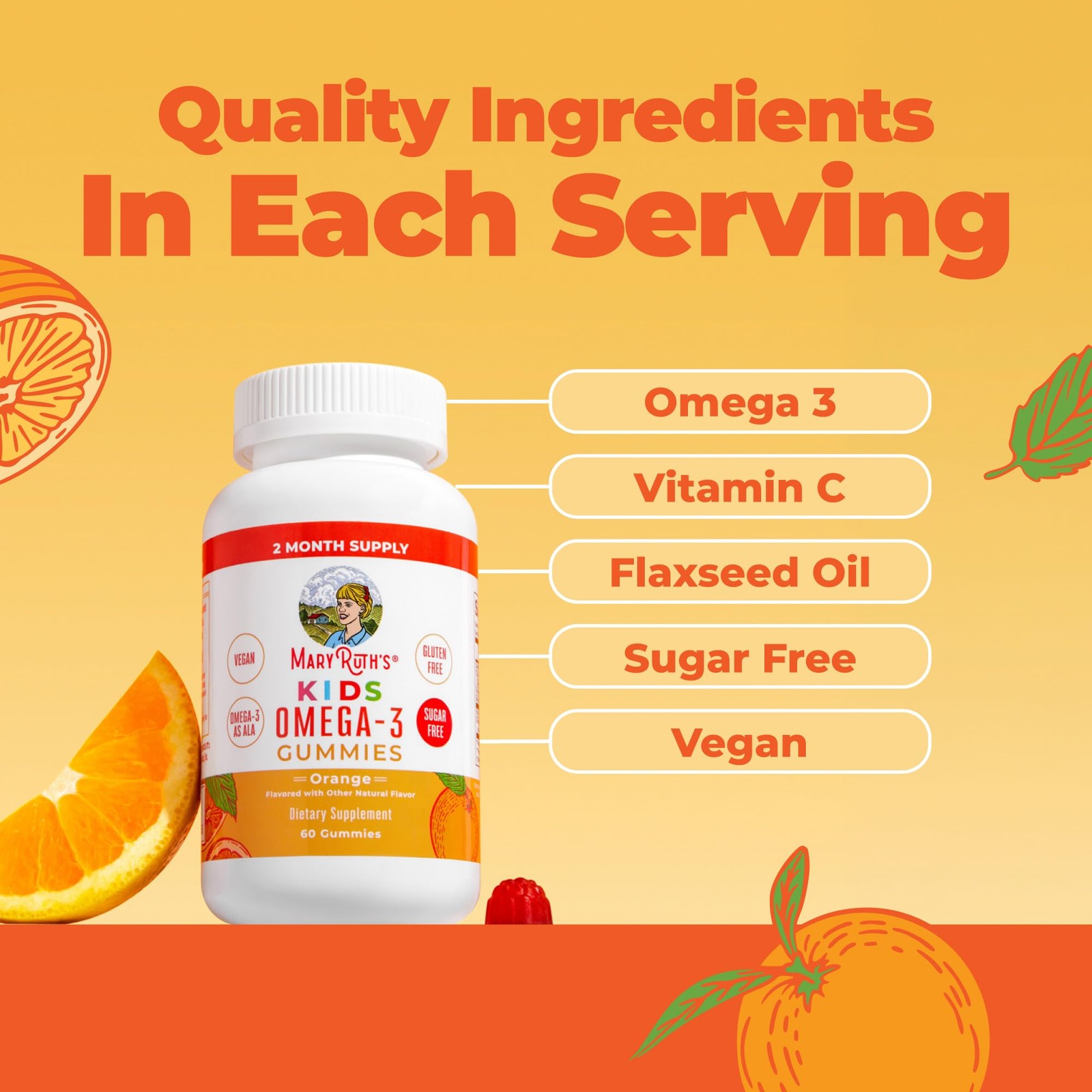 MARYRUTH’S Vegan Omega 3 Gummies for Kids 4 2 Month 60 Count (Pack of 1)
