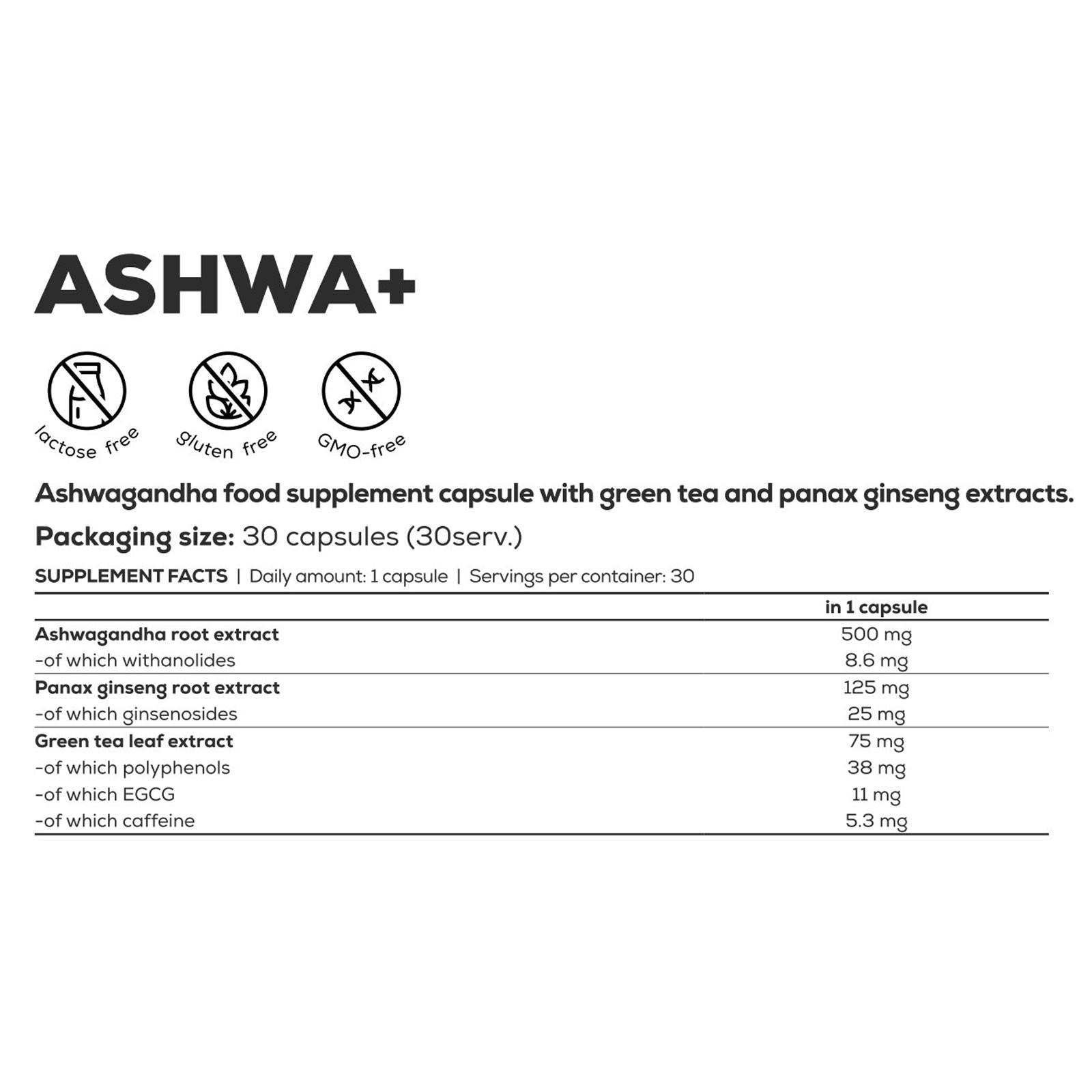 ASHWA+ – 30 Capsules – Ashwagandha – More Energy, Inner Peace, Focus, Balance