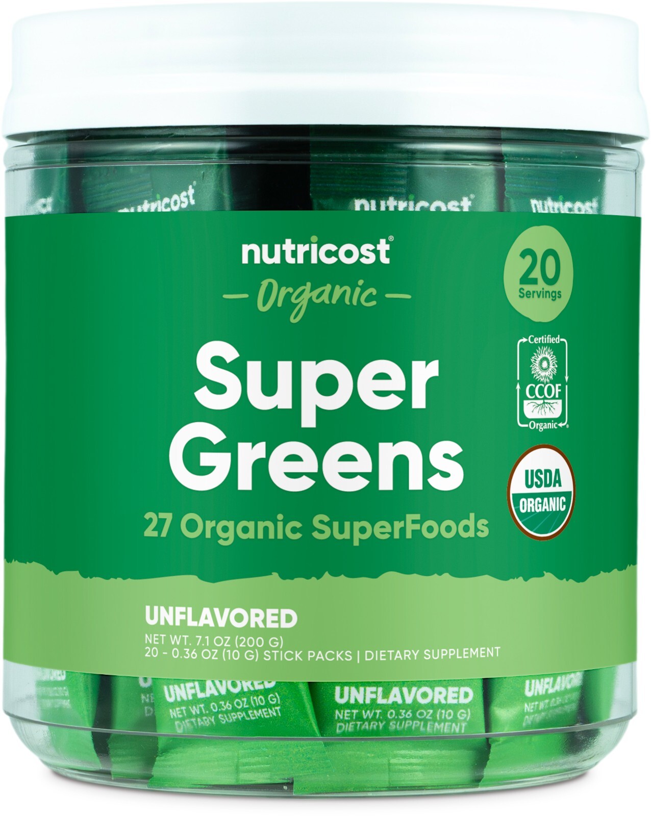 Nutricost Organic Super Greens (Unflavored) 20 Stickpacks – Gluten-Free, Non-GMO