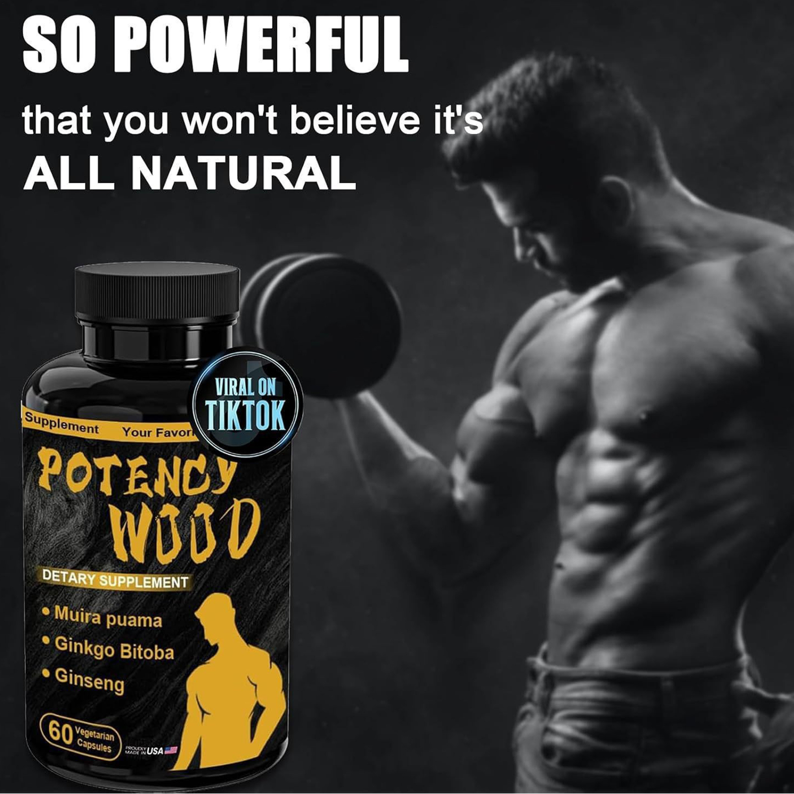 Potency Wood Ginseng Ashwagandha Gingko Tribulus, Herbal Supplements 60 Capsules