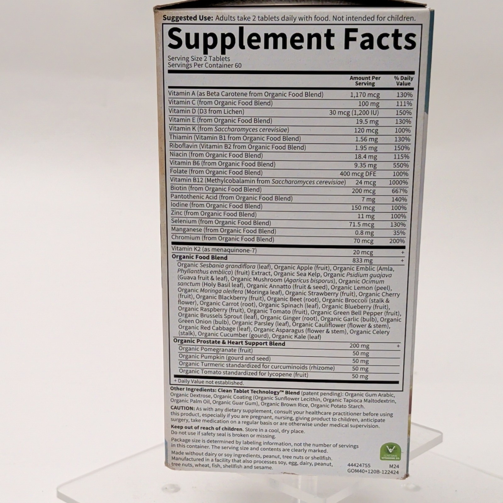 Garden of Life Mens Multi 40+ Organic Vegan Multivitamin 120 Tablets Exp 03/2028
