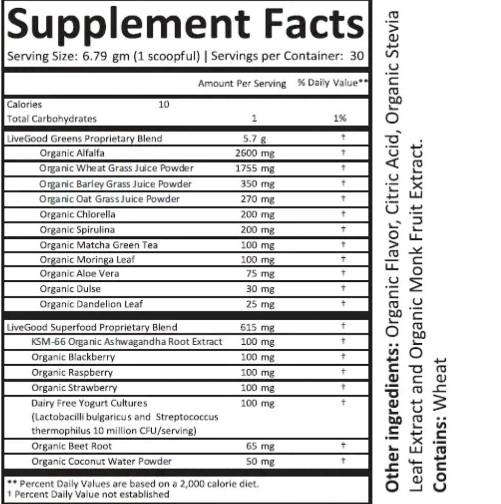 LiveGood ORGANIC SUPER GREENS Superfood Dietary Supplement Immune System
