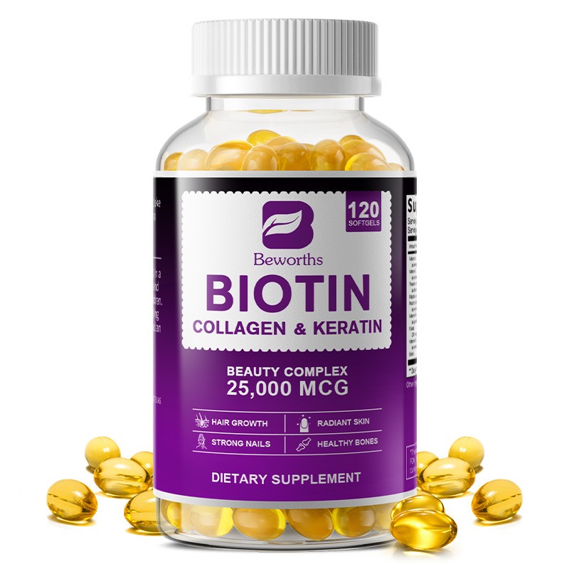 Biotin 25,000mcg with Collagen & Keratin Capsules Hair Skin Nails Supplement