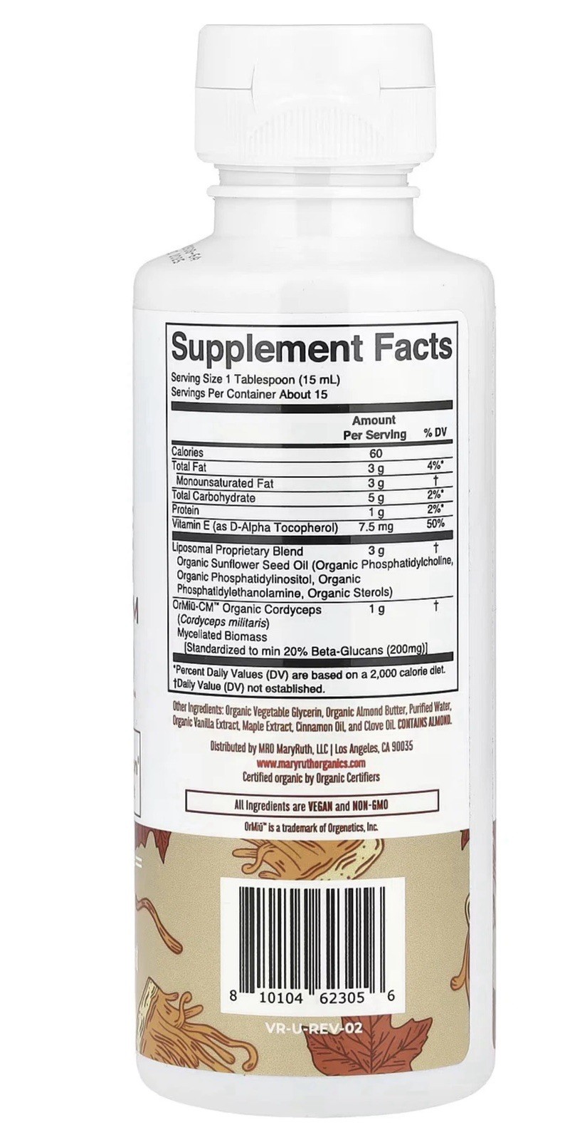 MaryRuth’s Cordyceps Mushroom Liquid Maple Spice 7.6 fl oz Vegan Organic Non-GMO