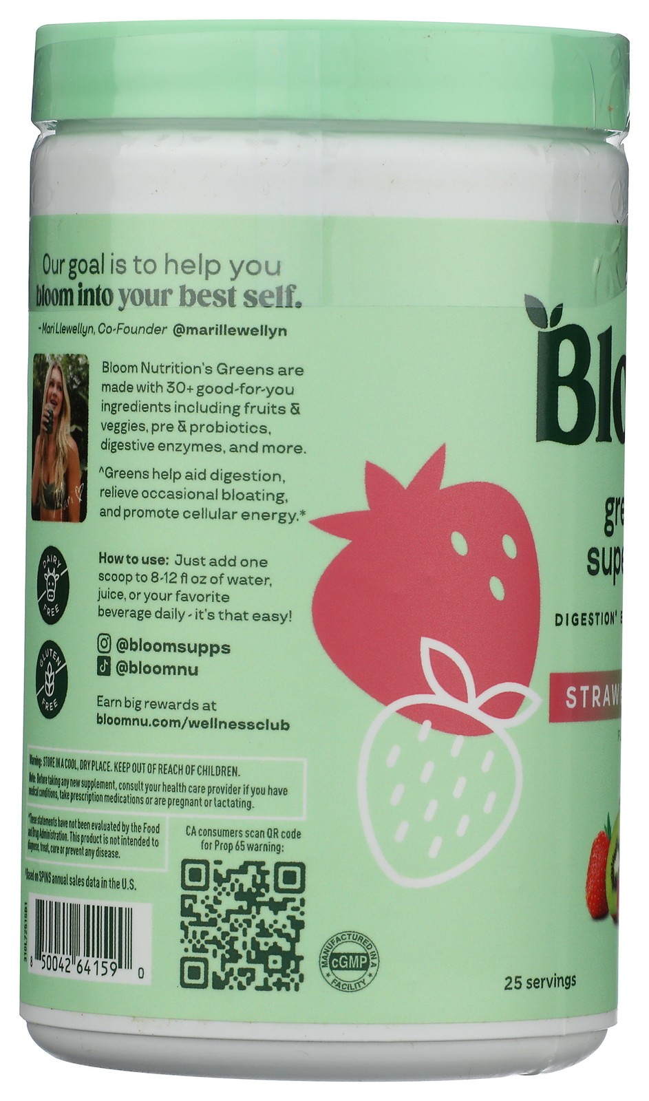 Bloom Strawberry Kiwi Greens And Superfoods Supplement Powder 1 Pack