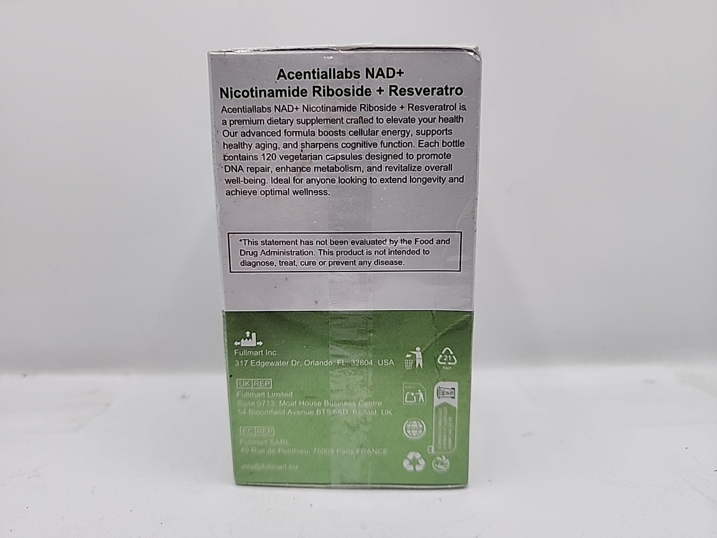 Acentiallabs NAD + Nicotinamide Riboside Resveratrol 910 mg 120 Caps EXP 12/27