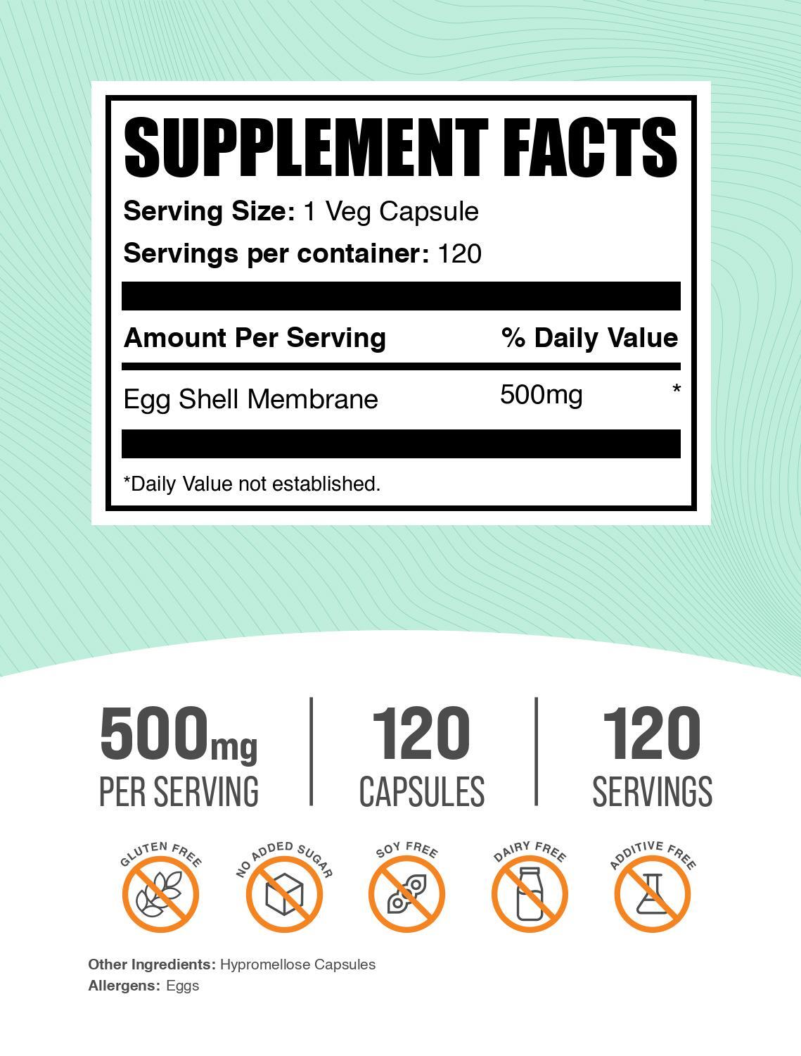 BulkSupplements Egg Shell Membrane Collagen 120 Capsules – 500mg Per Serving