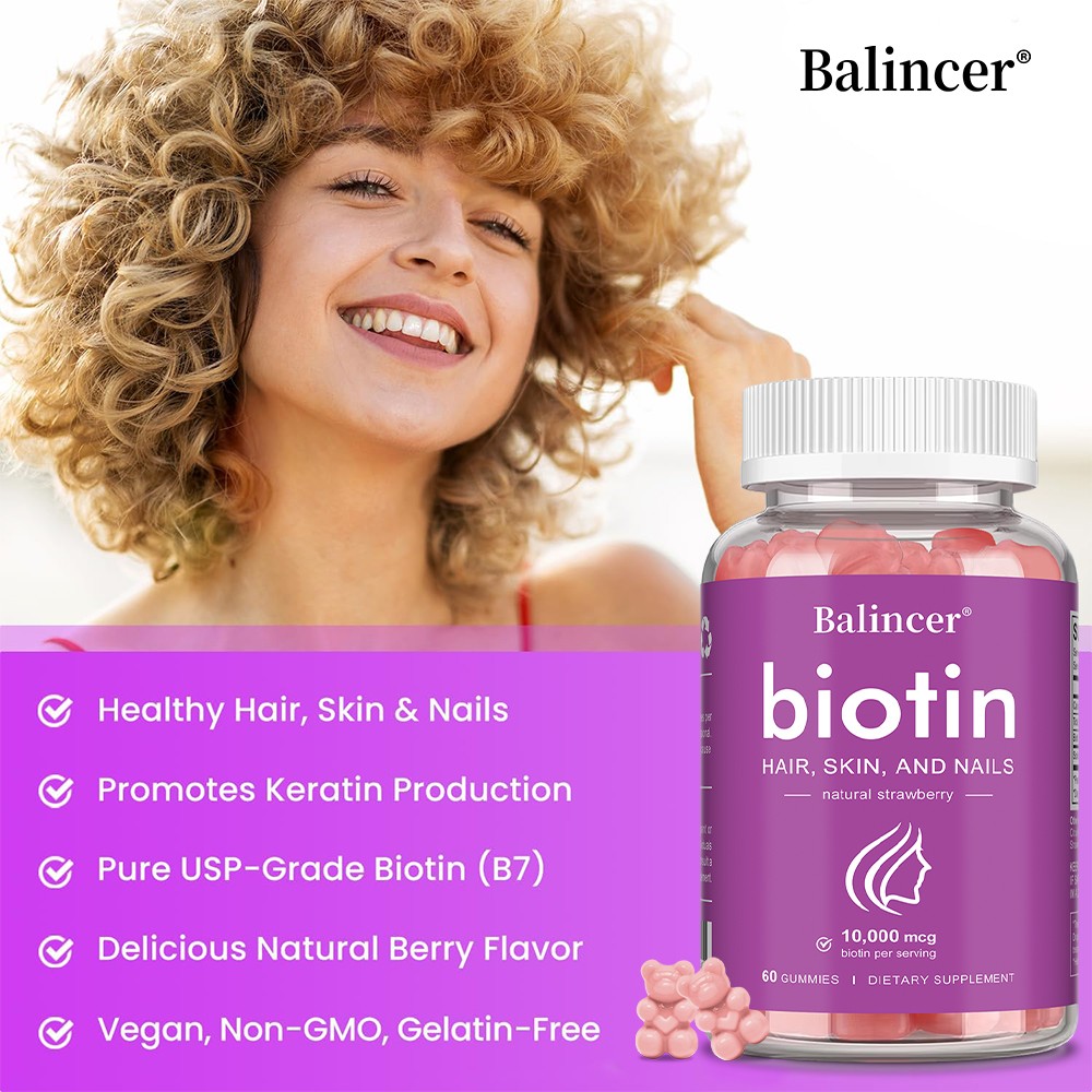 10000mcg Biotin B7 Gummy Vitamin,Beauty Supplement to Shiny Hair,Clear Skin 60CT
