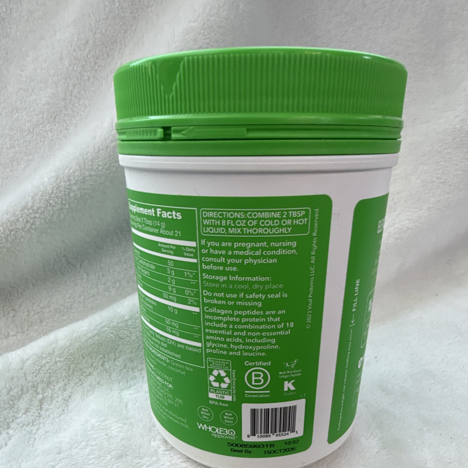 Vital Proteins Matcha Collagen Peptides Powder Original Matcha Keto 10.5 oz