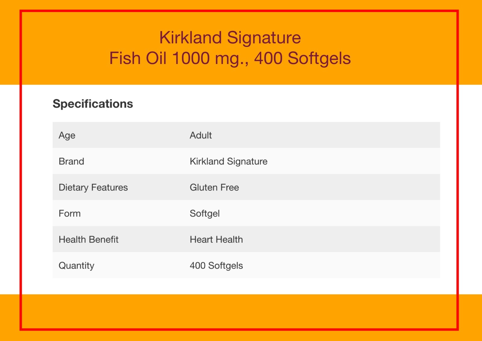 Fish Oil, 400 Soft gels, 1000mg , Kirkland Signature, Omega 3