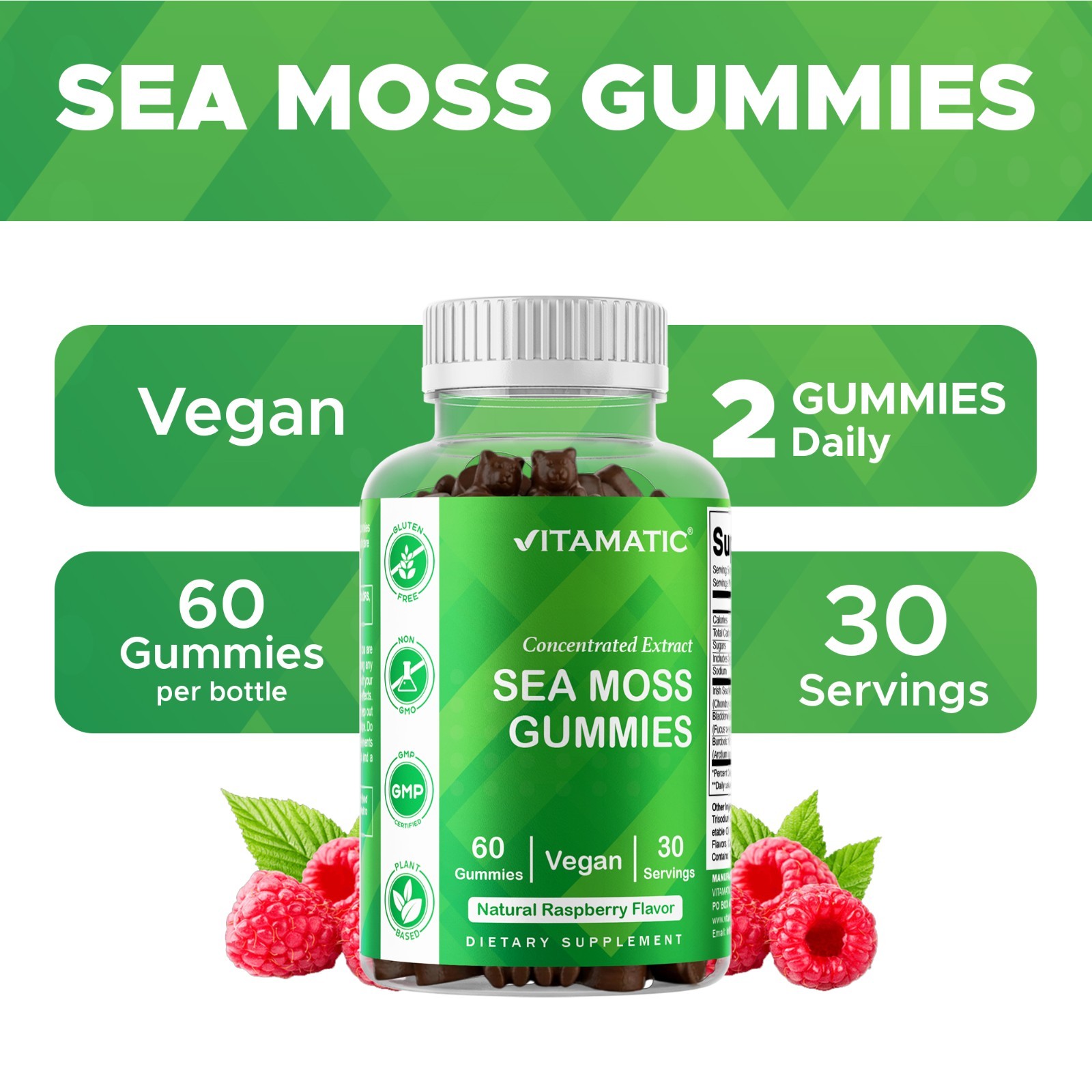 3 Pack Vitamatic Irish Sea Moss Gummies – 3000 mg – 60 Vegan Gummies