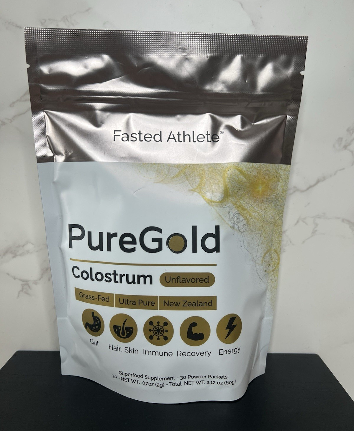 Fasted Athlete PureGold Colostrum Unflavored 30 Packets Exp 10/2026