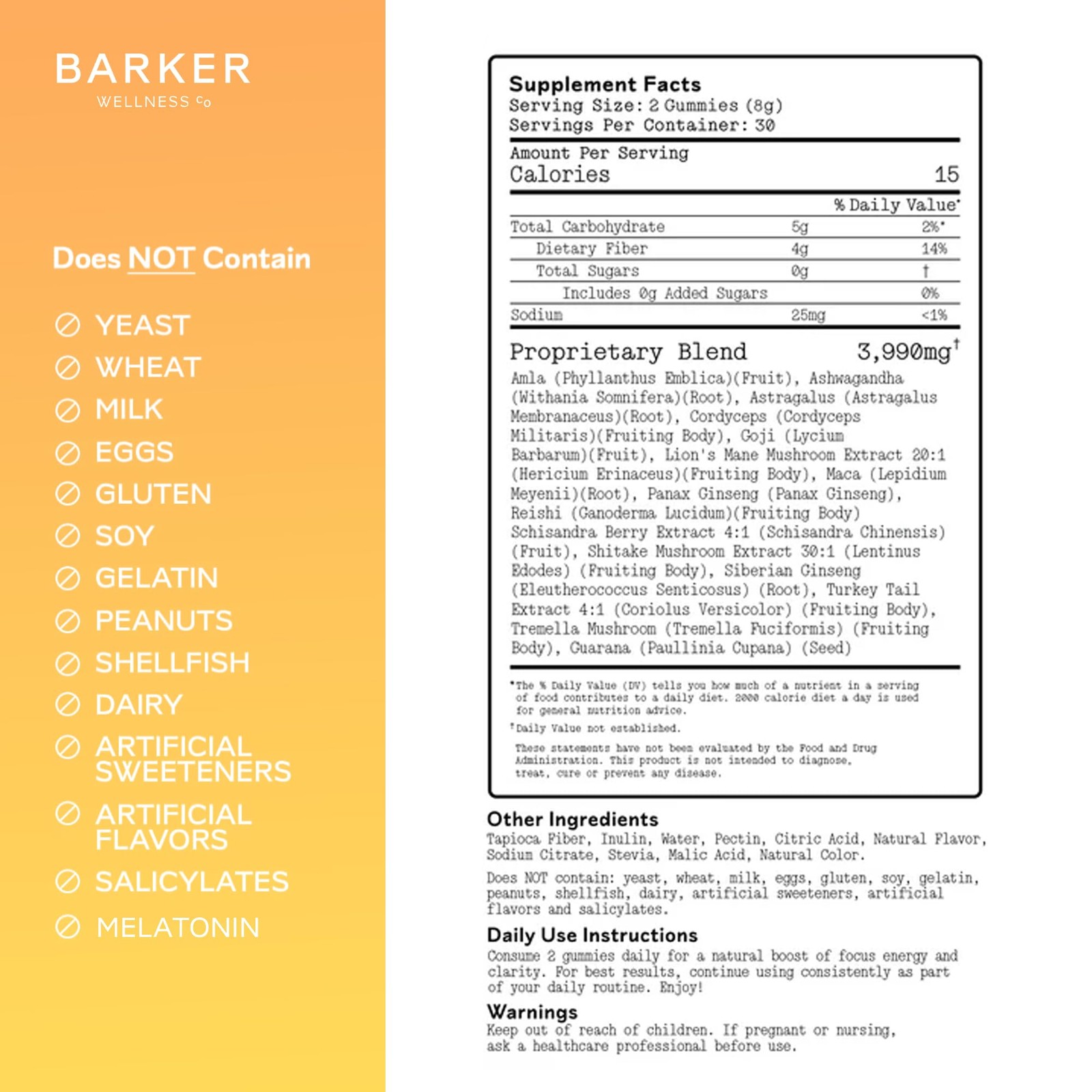Barker Wellness Daytime Sugar-Free Adaptogen 60 Count (Pack of 1), No Color